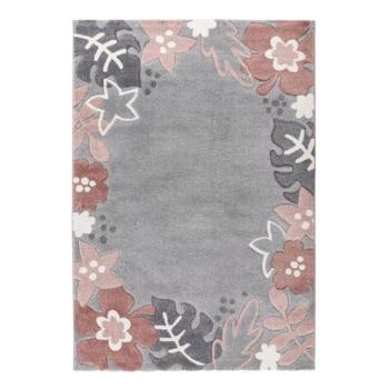 Szőnyeg, levelek és virágok, ezüst - rózsaszín, 80x150 cm - BEBE BOHEME kép