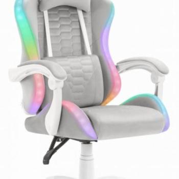 Szövet gamer szék HC-1000 LED RGB - szürke-fehér kép