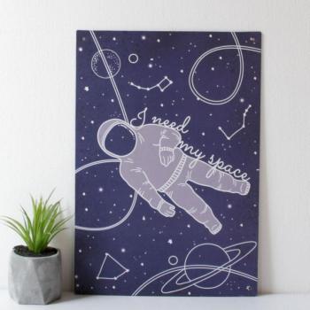 Táblakép, asztronauta, 27x39 cm, lila - SPACE kép
