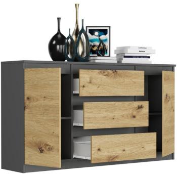 Tágas komód R-140-S3 - különböző színváltozatokban antracit mix artisan kép