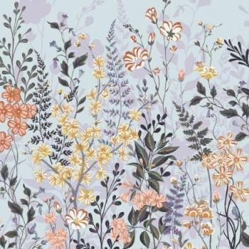 Tavaszi virágokat ábrázoló tapéta, 400x250 cm, világoskék - lila - SEVENTIES kép