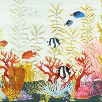 Tengeri élővilágot ábrázoló tapéta, 350x250 cm, sárga - narancssárga - rózsaszín - ABYSSES kép