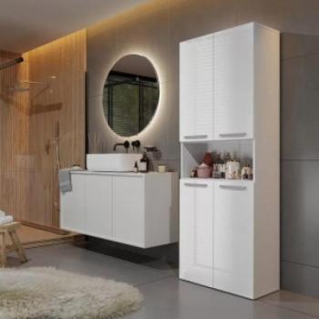 Thirassia 1K DK fürdőszoba szekrény, 60x174x30 cm, fényes fehér kép