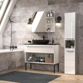 Thirassia Nel III fürdőszoba szekrény, 31x174x30 cm, fényes fehér kép