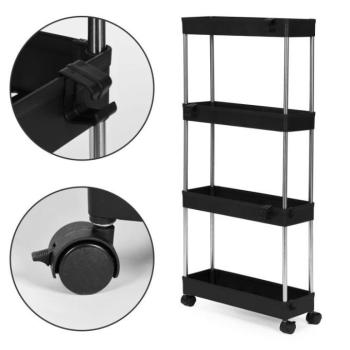 Többcélú polc fekete színben, kerekeken kép