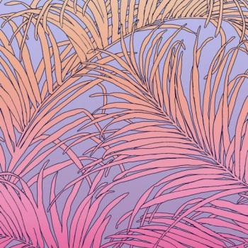 Trópusi levelekkel mintázott tapéta, élénk színekkel, 200x250 cm, lila - narancssárga - rózsaszín - TROPIQUES kép