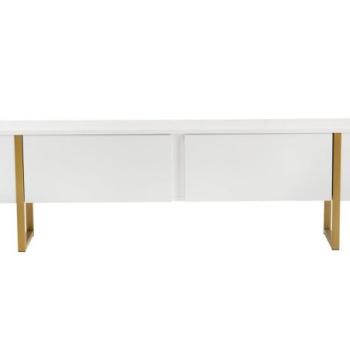 TV állvány, tároló résszel, fa, fehér, arany fém lábakkal - TANGIBLE kép