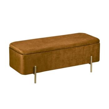 Ülőkés tárolós pad, bársony arany lábakkal 108x40 cm, aranybarna - CHIC kép