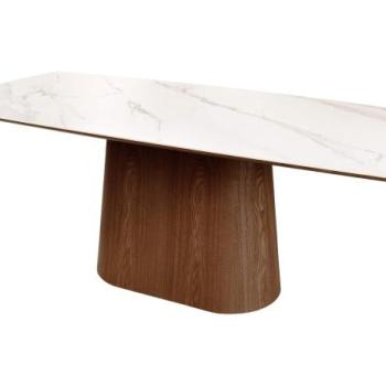 UNIQUE fehér kerámia étkezőasztal diófa vázzal 200 cm kép