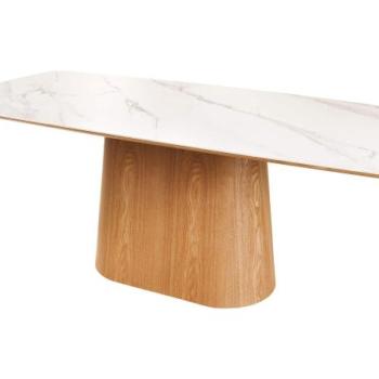 UNIQUE fehér kerámia étkezőasztal tölgyfa vázzal 200 cm kép