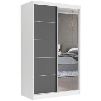 VEGA I. 120×200×60cm tolóajtós szekrény tükörrel – fehér, antracit kép