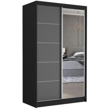 VEGA I. 120×200×60cm tolóajtós szekrény tükörrel – fekete, antracit kép