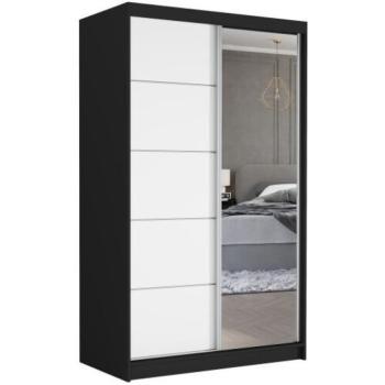 VEGA I. 120×200×60cm tolóajtós szekrény tükörrel – fekete, fehér kép