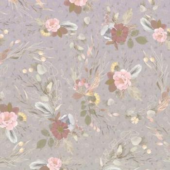 Virágcsokrokkal mintázott tapéta, 350x250 cm, szürke - rózsaszín - zöld - RETRO kép