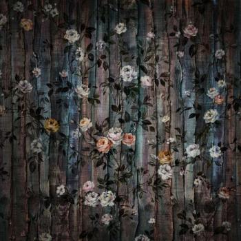 Virágmintás tapéta, sötét fahatású háttérrel, 300x250 cm, fehér - fekete - barna - BLACHE NEIGE kép
