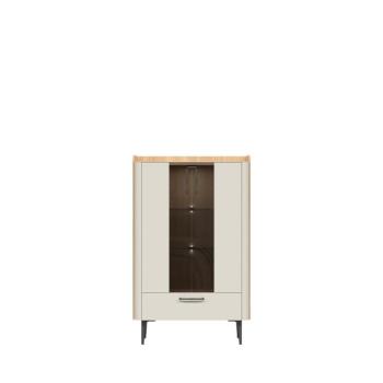 Vitrinszekrény, két ajtóval és egy fiókkal, fehér matt, 82 cm - AERIENNE kép