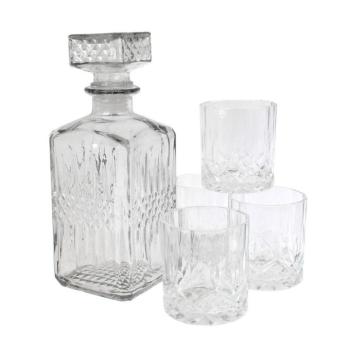 Whisky-s tároló üveg, 4 db pohárral, átlátszó - PUB kép