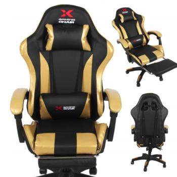 Xgaming játékszék lábtartóval - fekete és arany színű kép