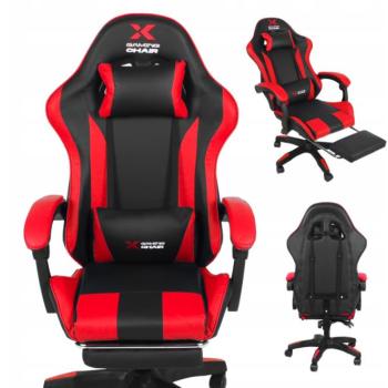 Xgaming játékszék lábtartóval - fekete és piros kép