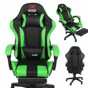 Xgaming játékszék lábtartóval - fekete-zöld kép