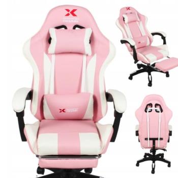 Xgaming játékszék lábtartóval - rózsaszín és fehér kép