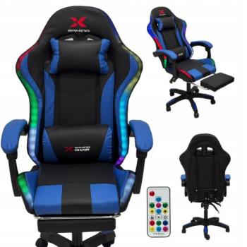 Xgaming LED játékszék lábtartóval - fekete és kék színben kép
