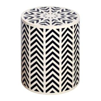 BONE INLAY fekete-fehér poligyanta és bivalycsont lerakóasztal kép