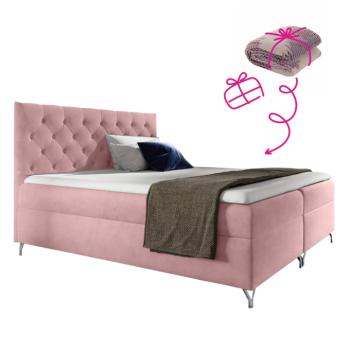 Boxspring ágy, 140x200, rózsaszín Velvet szövet, GULIETTE + ajándék kép
