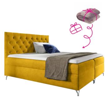 Boxspring ágy, 140x200, sárga Velvet szövet, GULIETTE + ajándék kép