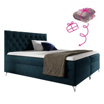 Boxspring ágy, 140x200, sötétkék Velvet szövet, GULIETTE + ajándék kép