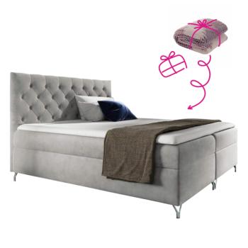 Boxspring ágy, 140x200, világosszürke Velvet szövet, GULIETTE + ajándék kép