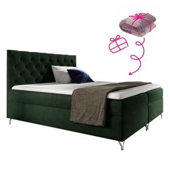 Boxspring ágy, 140x200, zöld Velvet szövet, GULIETTE + ajándék kép