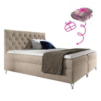 Boxspring ágy, 200x200, bézs Velvet szövet, GULIETTE + ajándék kép