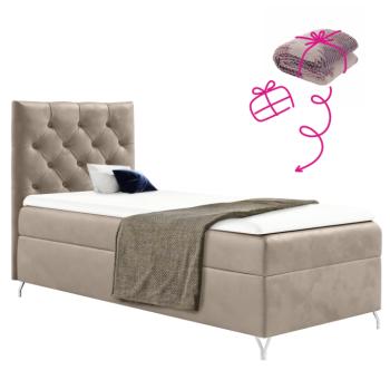 Boxspring ágy, 90x200, bézs Velvet szövet, balos, GULIETTE + ajándék kép