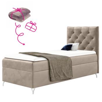 Boxspring ágy, 90x200, bézs Velvet szövet, jobbos, GULIETTE + ajándék kép
