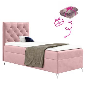 Boxspring ágy, 90x200, rózsaszín Velvet szövet, balos, GULIETTE + ajándék kép