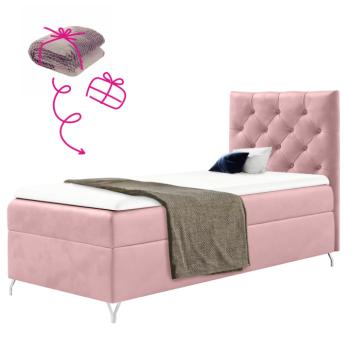 Boxspring ágy, 90x200, rózsaszín Velvet szövet, jobbos, GULIETTE + ajándék kép