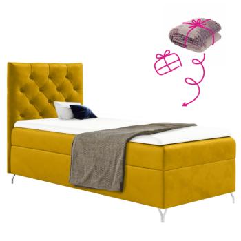 Boxspring ágy, 90x200, sárga Velvet szövet, balos, GULIETTE + ajándék kép