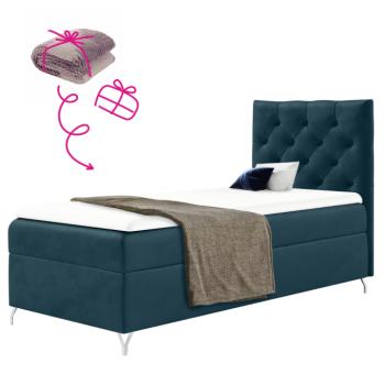 Boxspring ágy, 90x200, sötétkék Velvet szövet, jobbos, GULIETTE + ajándék kép