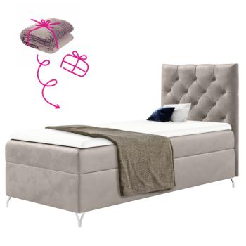 Boxspring ágy, 90x200, szürkésbézs Taupe Velvet szövet, jobbos, ,GULIETTE + ajándék kép