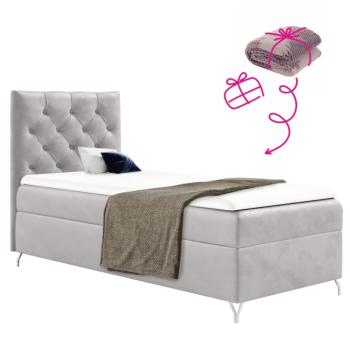 Boxspring ágy, 90x200, világosszürke Velvet szövet, balos, GULIETTE + ajándék kép