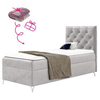 Boxspring ágy, 90x200, világosszürke Velvet szövet, jobbos, GULIETTE + ajándék kép