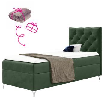 Boxspring ágy, 90x200, zöld Velvet szövet, jobbos, GULIETTE + ajándék kép