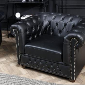 CHESTERFIELD fekete műbőr fotel kép