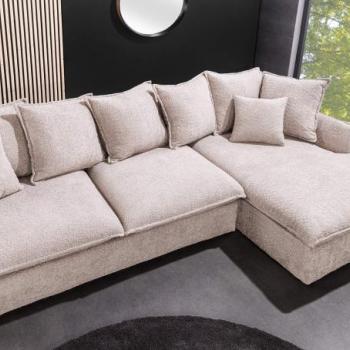 HEAVEN bézs bouclé sarokkanapé levehető huzattal kép