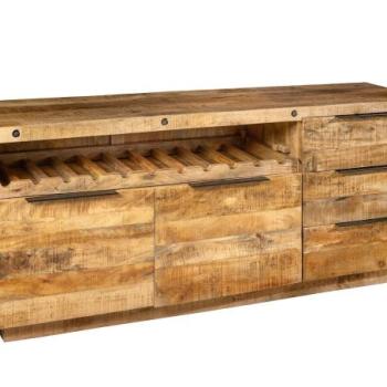 IRON CRAFT mangófa tálalószekrény borospolccal 175cm kép