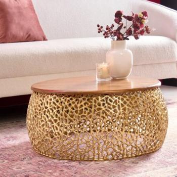 LEAF arany-barna akácfa dohányzóasztal 75cm kép