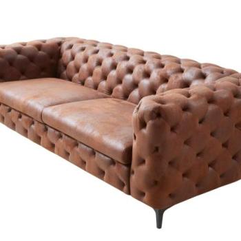 MODERN BAROCK mikroszálas antik barna kanapé Chesterfield stílusú 3-személyes kép