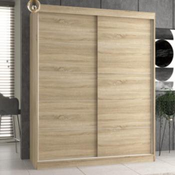 Odell IGA 160 tolóajtós gardróbszekrény, díszcsíkozott, 160x200x61 cm, sonoma kép