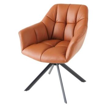 PAPILLON konyak bőr forgószék fekete lábakkal kép